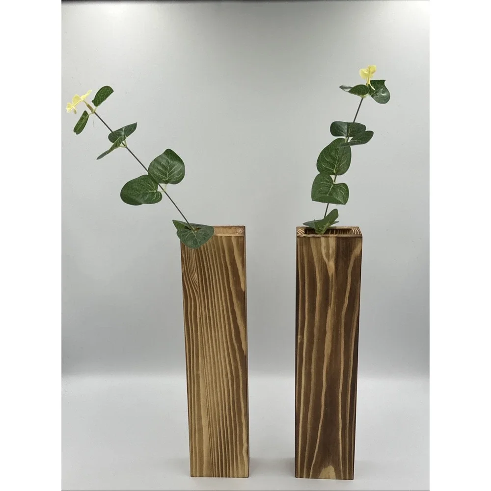 Set of 2‎ Wood Wall Planter Pocket Faux Greenery Dried Flowers Minimalist Pine